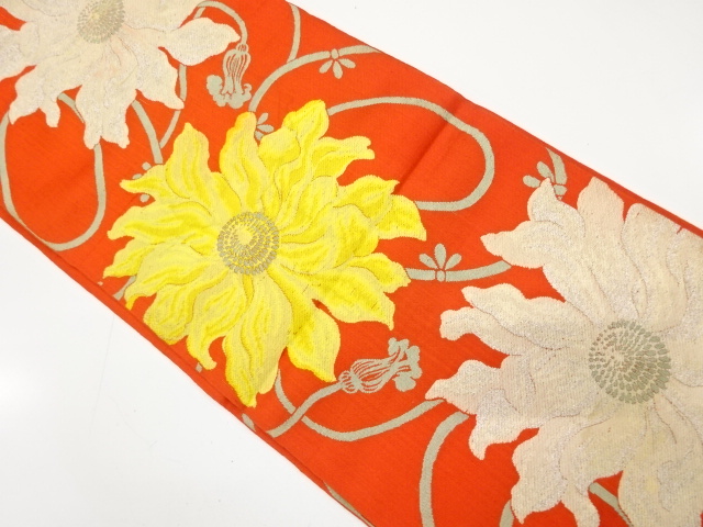 JAPANESE KIMONO / ANTIQUE FUKURO OBI / SILK / WOVEN FLOWERS